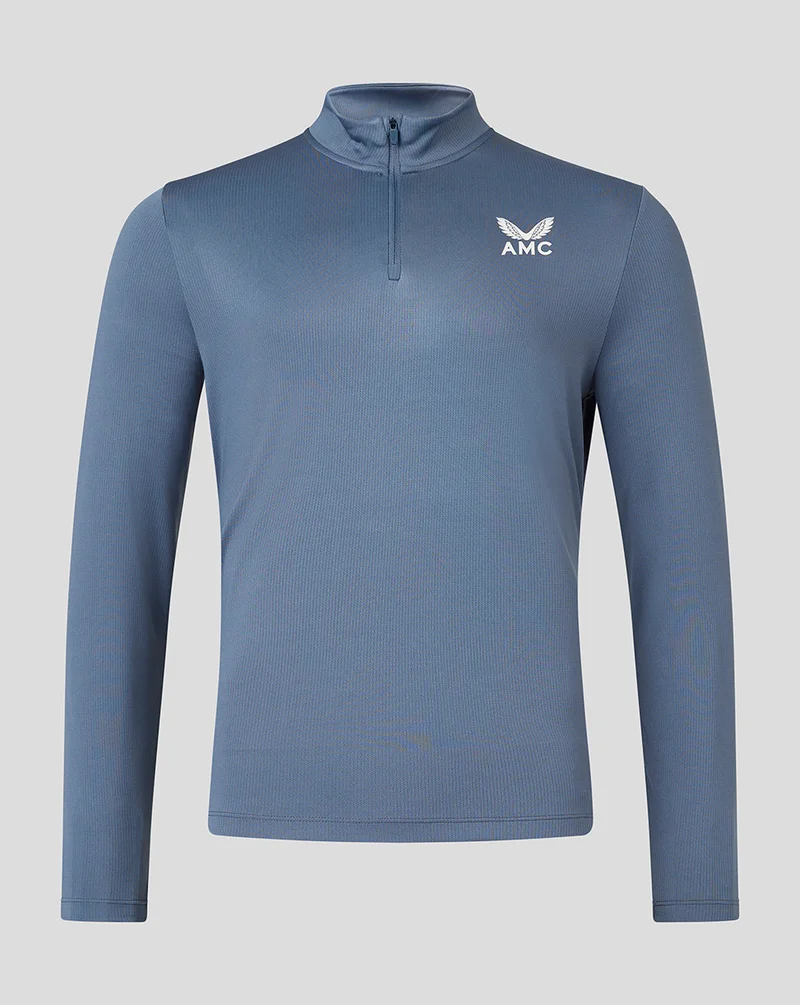 CASTORE Men's AMC Long Sleeve Technical Quarter Zip Top – Clay Blue, High-Performance Tennis Top